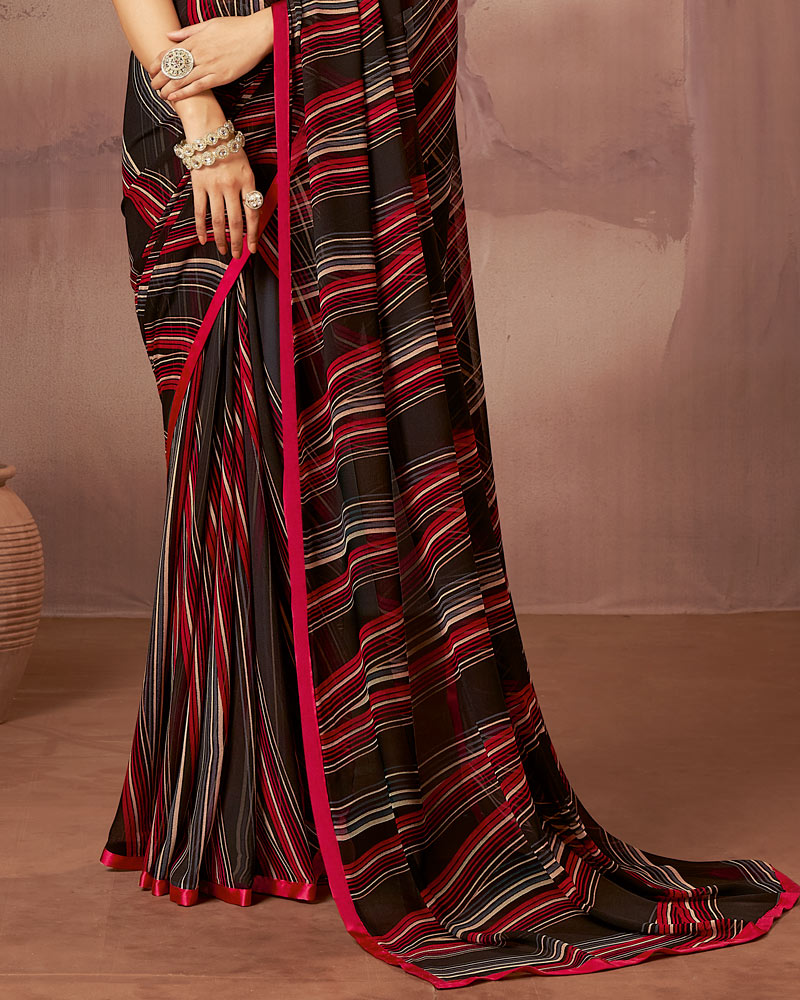 Vishal Prints Black Printed Georgette Saree With Satin Piping
