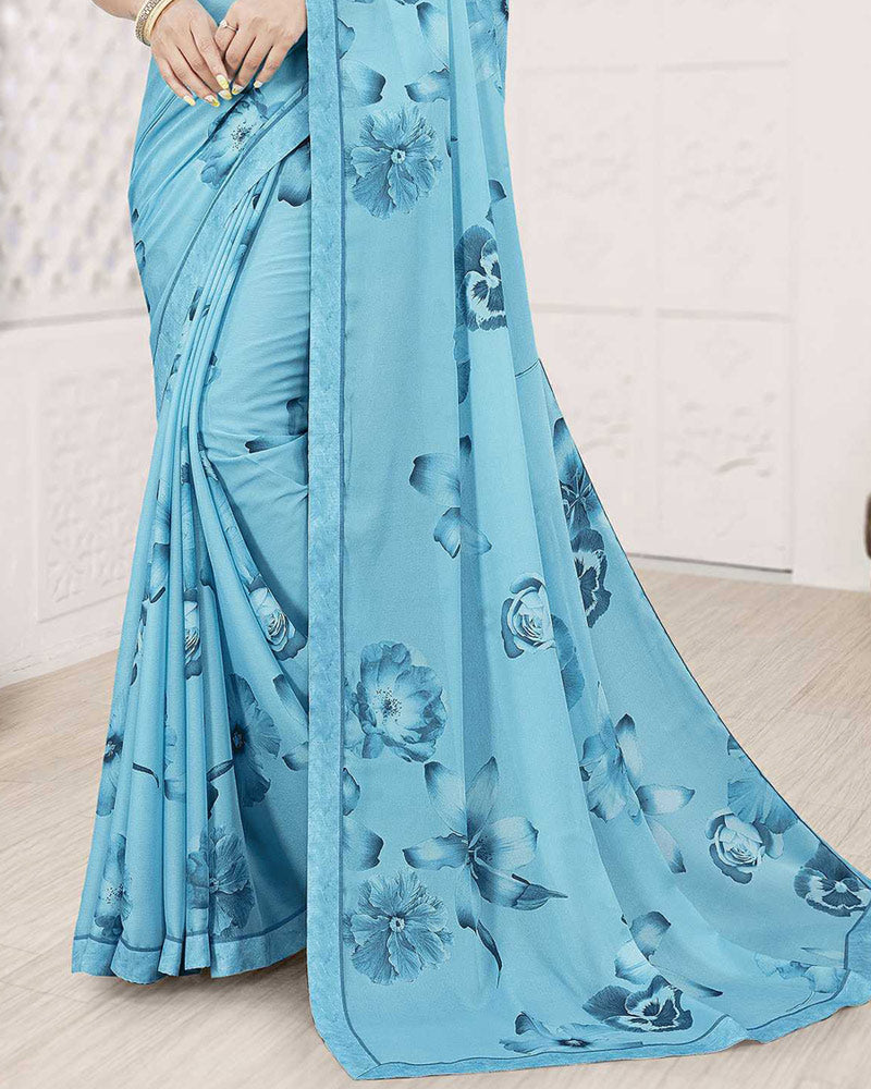 Vishal Prints Sky Blue Digital Print Criva Crepe Saree With Fancy Printed Border