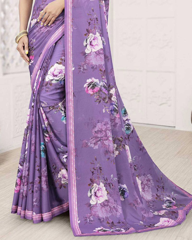 Vishal Prints Pastel Magenta Digital Print Criva Crepe Saree With Fancy Printed Border