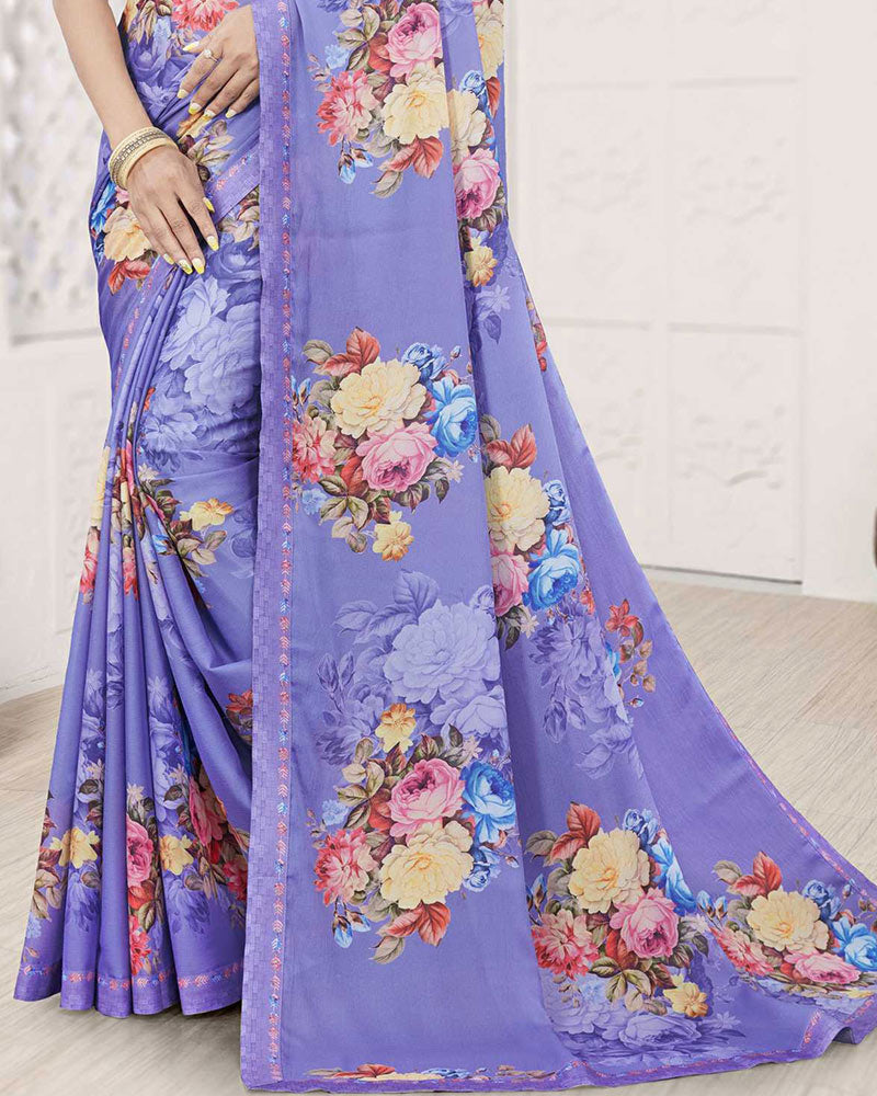 Vishal Prints Violet Digital Print Criva Crepe Saree With Fancy Printed Border