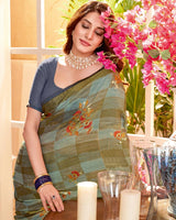 Vishal Prints Dark Sand Fancy Chiffon Saree With Core Piping And Tassel