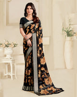 Vishal Prints Midnight Black Printed Criva Crepe Saree With Weaved Viscose Patta