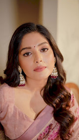 Vishal Prints Pink Georgette Saree With Floral Print And Satin Border