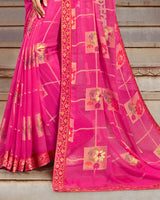 Vishal Prints Hot Pink Brasso Saree With Foil Print And Jari Border