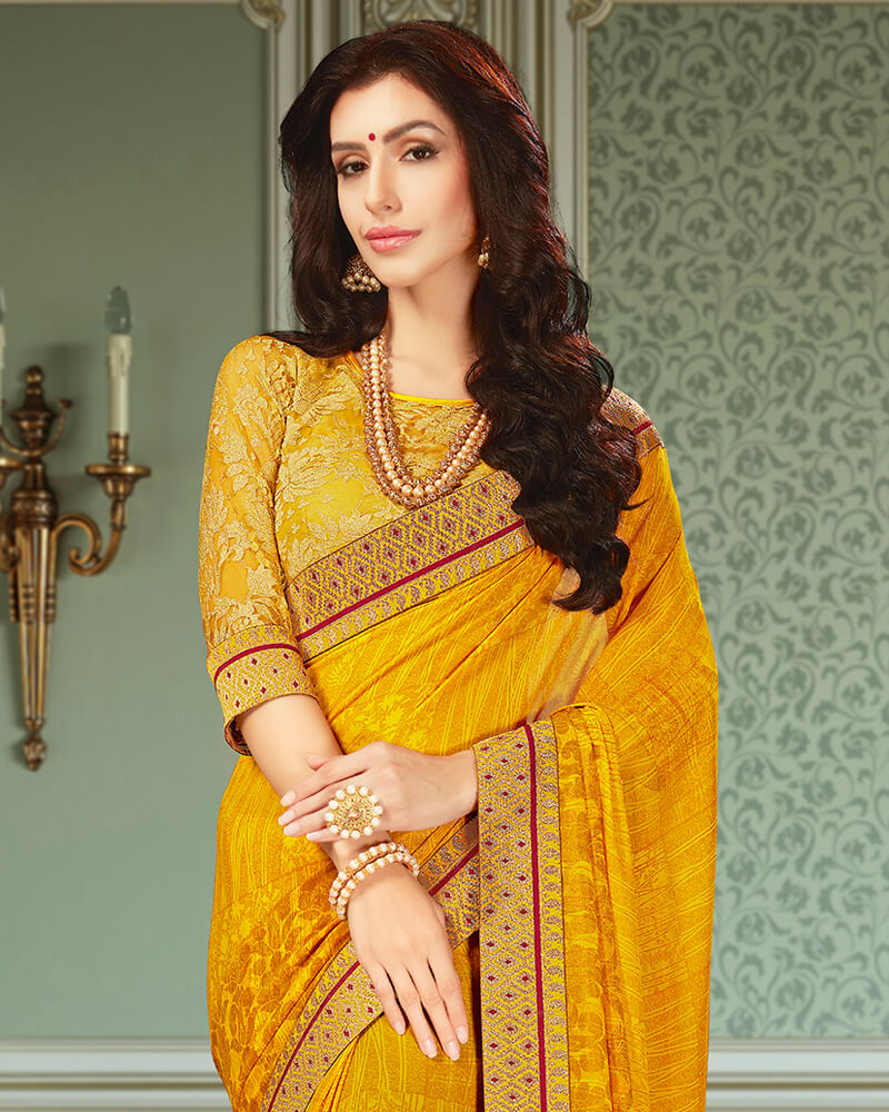 Vishal Prints Yellow Georgette Saree With And Border