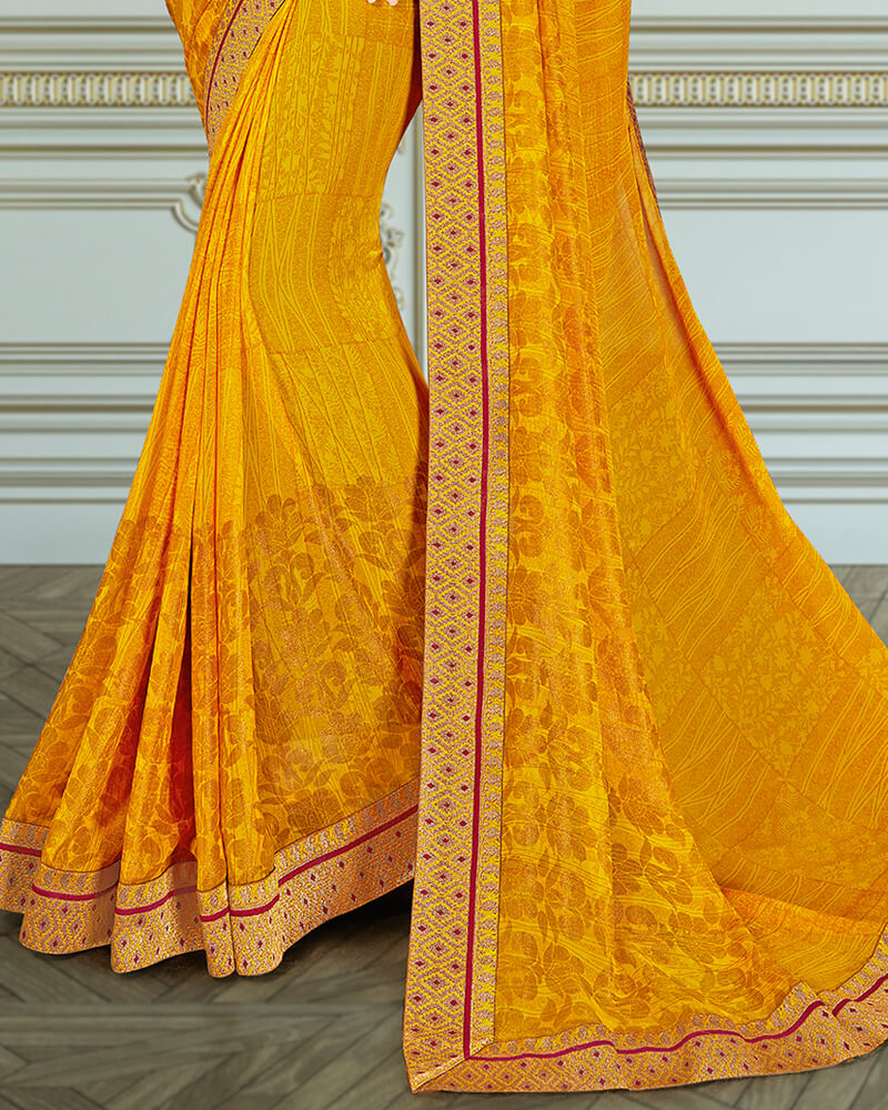 Vishal Prints Yellow Georgette Saree With And Border