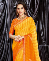 Vishal Prints Yellow And Orange Georgette Saree With Foil Print And Jari Border