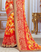 Vishal Prints Yellow And Orange Chiffon Saree With Weaving Work And Jari Border