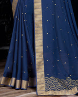 Vishal Prints Blue Chiffon Saree With Foil Print And Jari Border