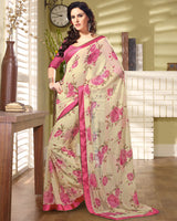 Vishal Prints Cream And Pink Georgette Saree With Border