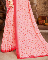 Vishal Prints Pink And Red Georgette Saree With Satin Border