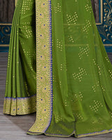 Vishal Prints Green Chiffon Saree With Foil Print And Jari Border