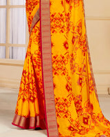 Vishal Prints Orange And Red Chiffon Saree With Jari Border