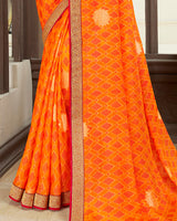 Vishal Prints Orange Brasso Saree With Foil Print And Jari Border