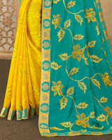 Vishal Prints Sea Green And Yellow Chiffon Saree With Embroidery And Diamond Work