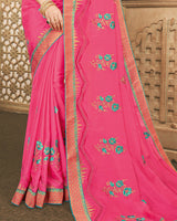Vishal Prints Pink Chiffon Saree With Embroidery And Diamond Work