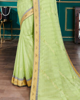 Vishal Prints Pastel Green Chiffon Saree With Foil Print And Jari Border