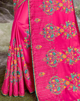 Vishal Prints Pink Satin Saree With Embroidery And Diamond Work
