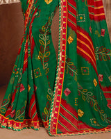 Vishal Prints Dark Green And Red Bandhani Print Georgette Saree With Border