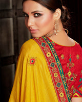 Vishal Prints Golden Yellow Silk Saree With Embroidery Work
