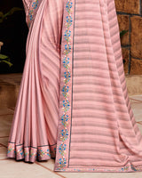 Vishal Prints Rose Pink Chiffon Saree With Diamond Work Border