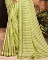 Vishal Prints Light Olive Green Chiffon Saree With Diamond Work Border