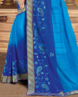 Vishal Prints Blue Chiffon Saree With Embroidery Work