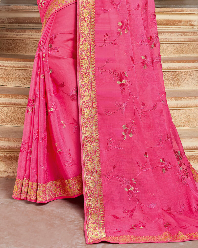 Vishal Prints Blush Pink Chiffon Saree With Embroidery Work