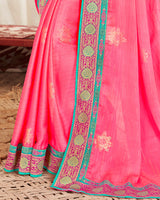 Vishal Prints Rose Pink Chiffon Saree With Foil Print And Border