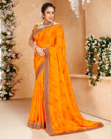 Vishal Prints Orange Chiffon Saree With Foil Print And Border