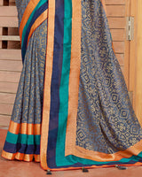 Vishal Prints Dark Grey Silk Saree With Weaving Work