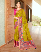 Vishal Prints Olive Green Silk Saree With Weaving Work