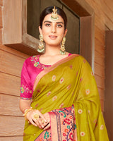 Vishal Prints Olive Green Silk Saree With Weaving Work