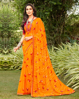 Vishal Prints Orange And Red Georgette Saree With Border