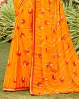 Vishal Prints Orange And Red Georgette Saree With Border
