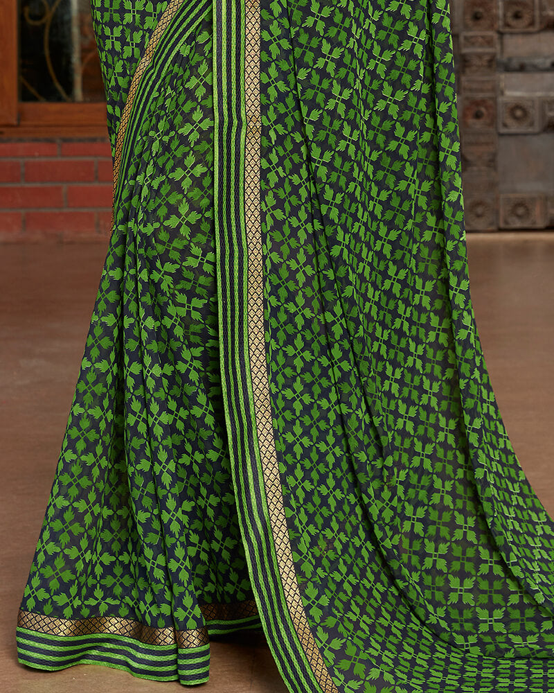 Vishal Prints Green Georgette Saree With Jari Border