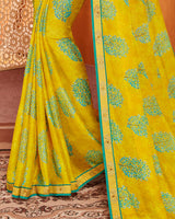 Vishal Prints Yellow Printed Chiffon Saree With With Piping