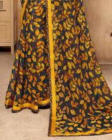 Vishal Prints Navy Blue And Yellow Printed Georgette Saree