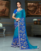 Vishal Prints Blue Brasso Saree With Foil Print And Jari Border