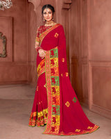 Vishal Prints Cherry Red Art Silk Saree With Embroidery Work And Border