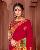 Vishal Prints Cherry Red Art Silk Saree With Embroidery Work And Border