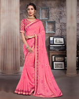 Vishal Prints Pink Georgette Saree With Foil Print And Jari Border