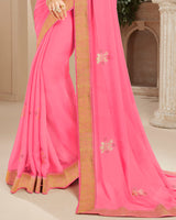 Vishal Prints Pink Chiffon Saree With Foil Print And Jari Border