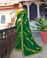 Vishal Prints Dark Green Chiffon Saree With Embroidery Work