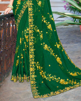 Vishal Prints Dark Green Chiffon Saree With Embroidery Work