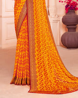 Vishal Prints Yellowish Orange Chiffon Saree With Jari Border