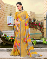 Vishal Prints Light Mustard Printed Georgette Saree With Piping