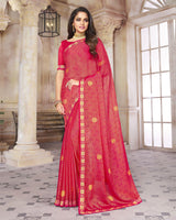 Vishal Prints Pastel Red Brasso Saree With Foil Print And Zari Border