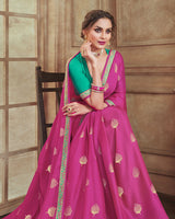Vishal Prints Hot Pink Chiffon Saree With Foil Print And Jari Border