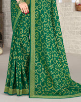 Vishal Prints Green Brasso Saree With Foil Print And Jari Border